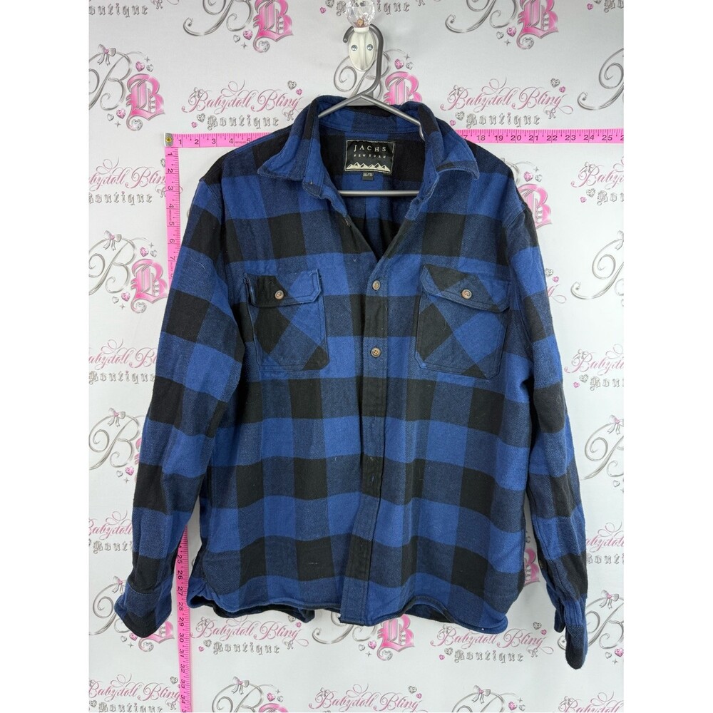 Jachs NY button up shirt cotton Blue & Black Buffalo Plaid Flannel Shirt